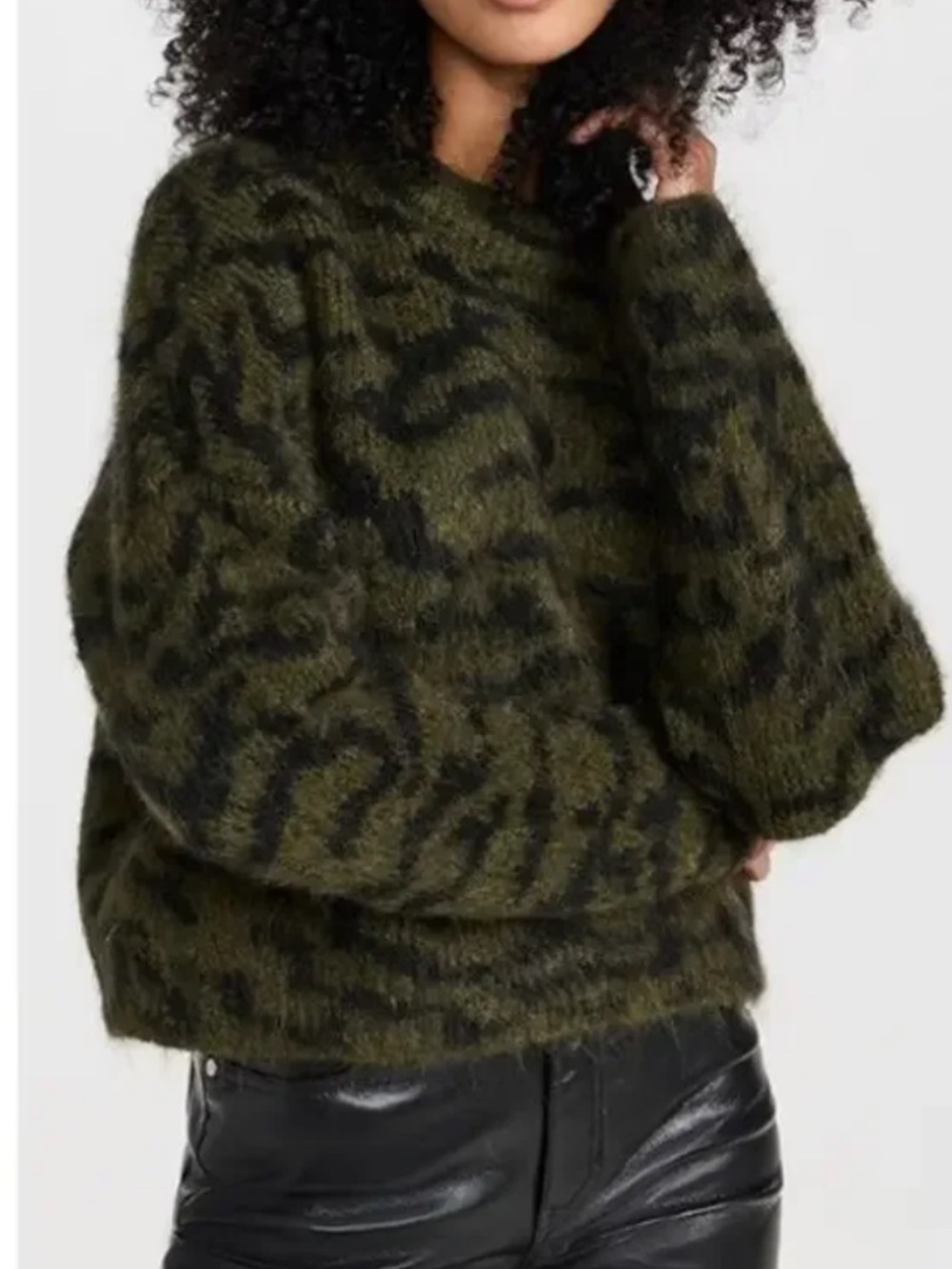 Frame Mohair Blend Abstract Jacquard Crew Neck Fuzzy Sweater
